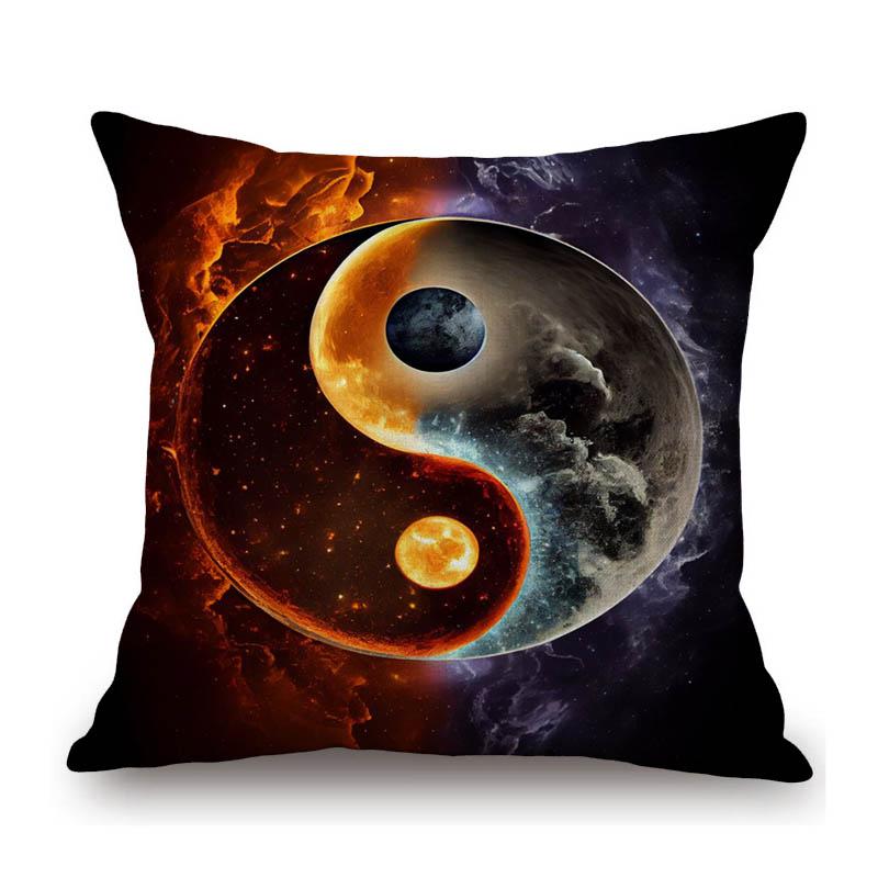 Nature Cycle Cosmic Harmony Yin Yang Five Elements Home Decoration Art Sofa Throw Pillow Case Cotton Linen Asian Cushion Cover