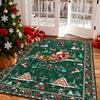 Green Santa Sleigh Area Rug Winter Cabin Printed Carpet for Living Room Reception Parlor Floor Protector Cushion Mat