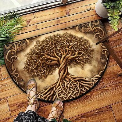 1 шт. Витражный узор Дерево жизни Полукруглый Приветственный коврик Нескользящий для улицы, патио, крыльца, кухни, ванной комнаты, прихожей, напольный коврик