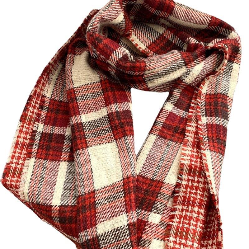 Classic British retro red plaid imitation cashmere scarf women's autumn and winter Korean version versatile double-sided thousand bird grid scarf