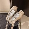 Fashion Flat Single Shoes Women's New Summer Square Head Light Mouth Sequin Lace-up Ballet Style Mary Jane Shoes