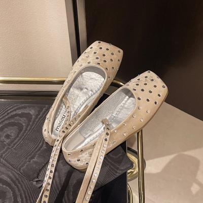 Модные туфли на плоской подошве, женские, новые летние, квадратные, со светлым ртом, с пайетками, на шнуровке, в стиле балеток Мэри Джейн