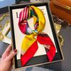 Korean simple high-end silk scarf fashionable, elegant and versatile professional imitation silk small scarf retro printed square scarf women