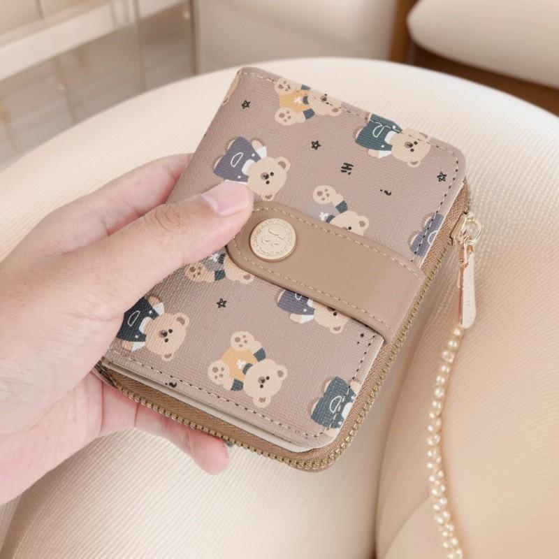 Bear Pattern Print Ladies Wallet Card Case Made Of Pu With Antitheft Features For Women
