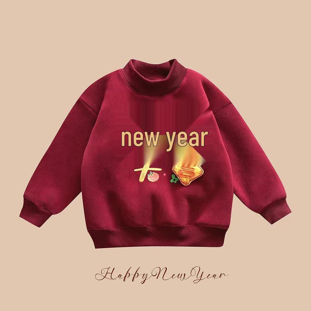Winter Fleece-Lined Baby New Year Robe, Half-High Collar Sweatshirt for Boys and Girls