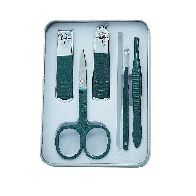 Portable Manicure Kit: Tin Box Nail Clippers, Scissors, Eyebrow Tweezers, and Ear Spoon Gift Set