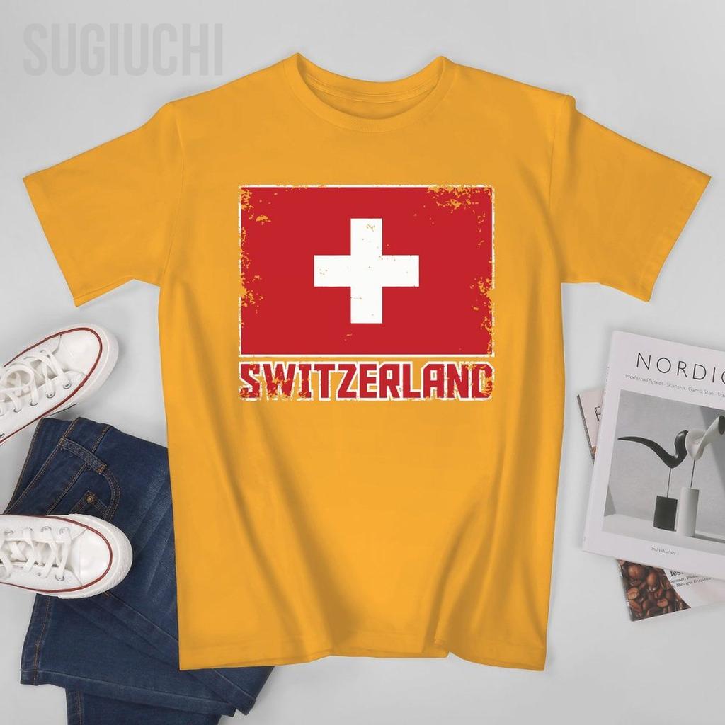 Unisex Vintage Switzerland Flag Suisse Swiss Tshirt Tees Oneck T Shirts WoUnisex Boys 100 Cotton TShirt