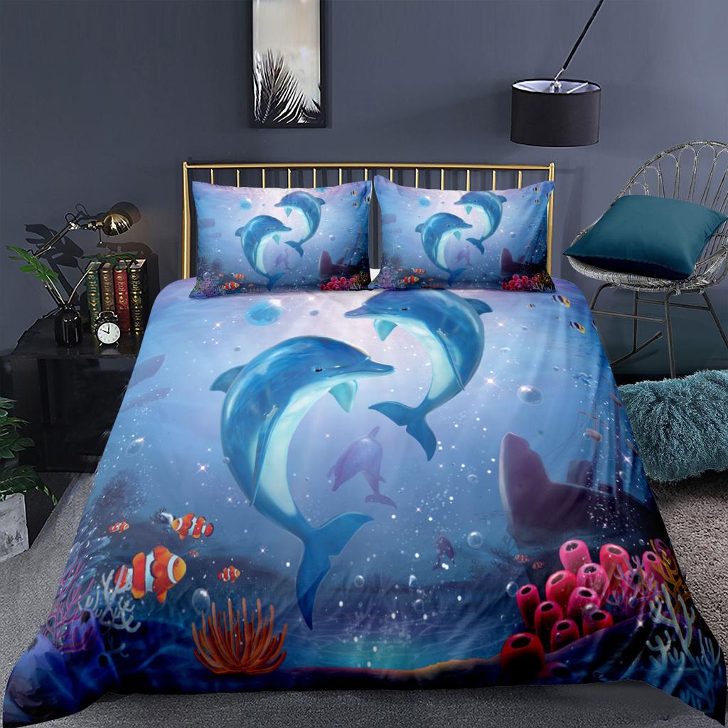 3D Dolphin Bedding Set Marine Animal Down Duvet Cover Pillowcase 2/3pc Birthday Gift King Queen Bed Cover Home Textile