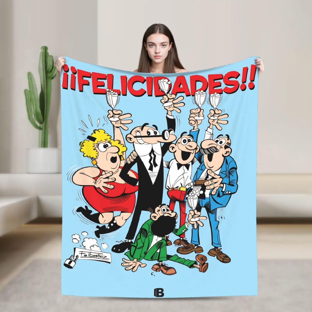 Mort & Phil Mortadelo y Filemón Blanket Warm Soft Novelty For Living Room Airplane Travel Flannel Bedspread Bed Cover