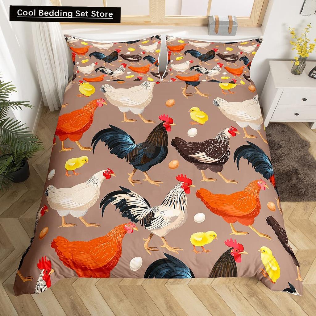 Farm Animals King Queen Duvet Cover Rooster Sheep Pig Cow Bedding Set Farmhouse Country Comforter Cover Polyester Quilt Cover