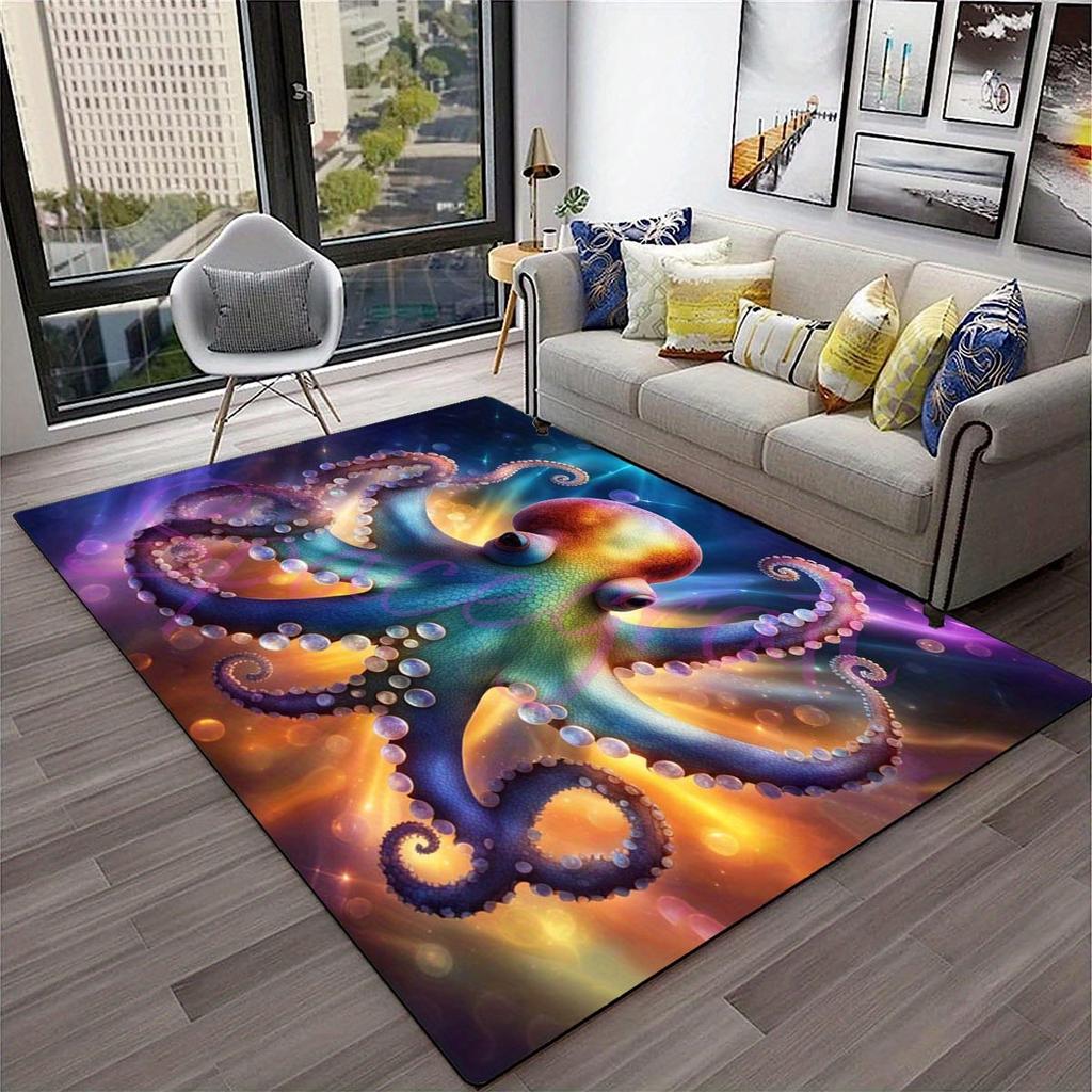 Vibrant Octopus Rug for Modern Living Room DecorUnique Sea Life Area RugsHome Accessories Anti slip carpet can be machine washed
