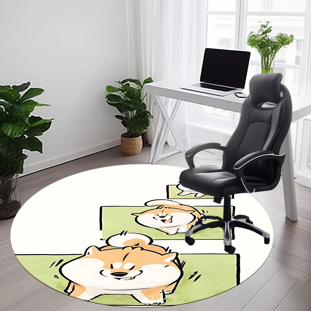 1PC Puppy Playful Office Round Area Rug,  Mat Suitable ForOffice, Under Office Chairs Bedroom Living Room Home Decor, Room Deco