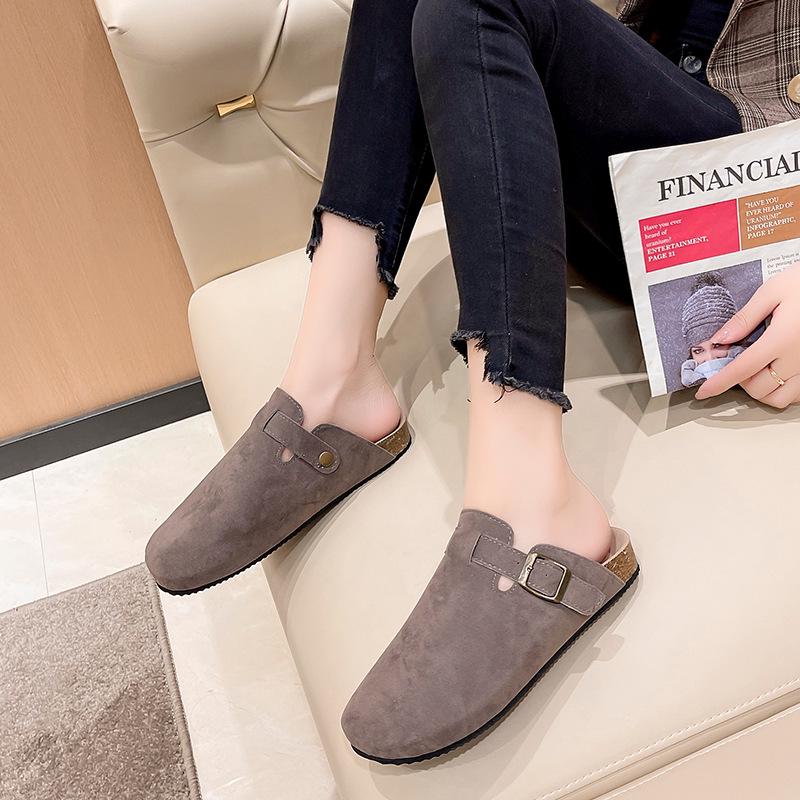 Женские европейские и американские тапочки большого размера с закрытым носком из пробки - Модные полутапочки в римском стиле для пар