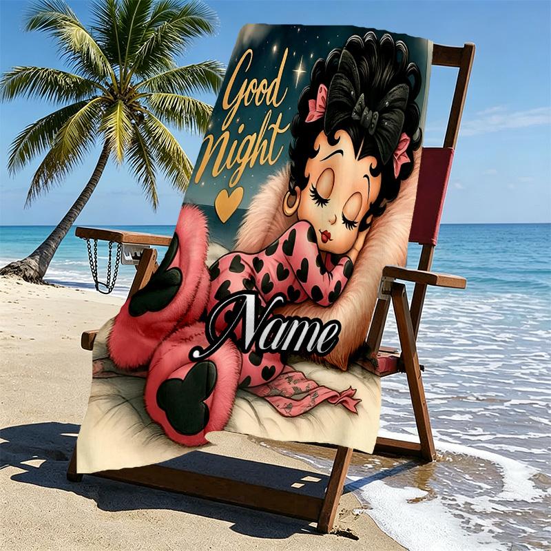Custom Name Personalized Betty Boop Print Beach Towel, for Trip Camping Beach Party Home Decor, Birthday Gift for Family & Friends