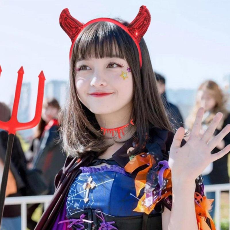 Хэллоуин Дьявольские рога Ободок и Хвост и Чокер Скипетр Хэллоуин Косплей Костюм Аксессуары для Взрослых