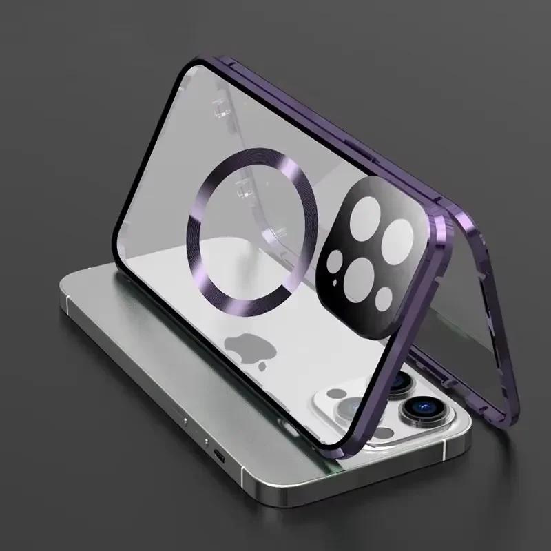 Металлический Магнитный Двусторонний Чехол-Защелка Для Для Iphone 16 1 14 Plus 13 12 Pro Max 16E Защита Линзы Полное Покрытие Ударопрочный