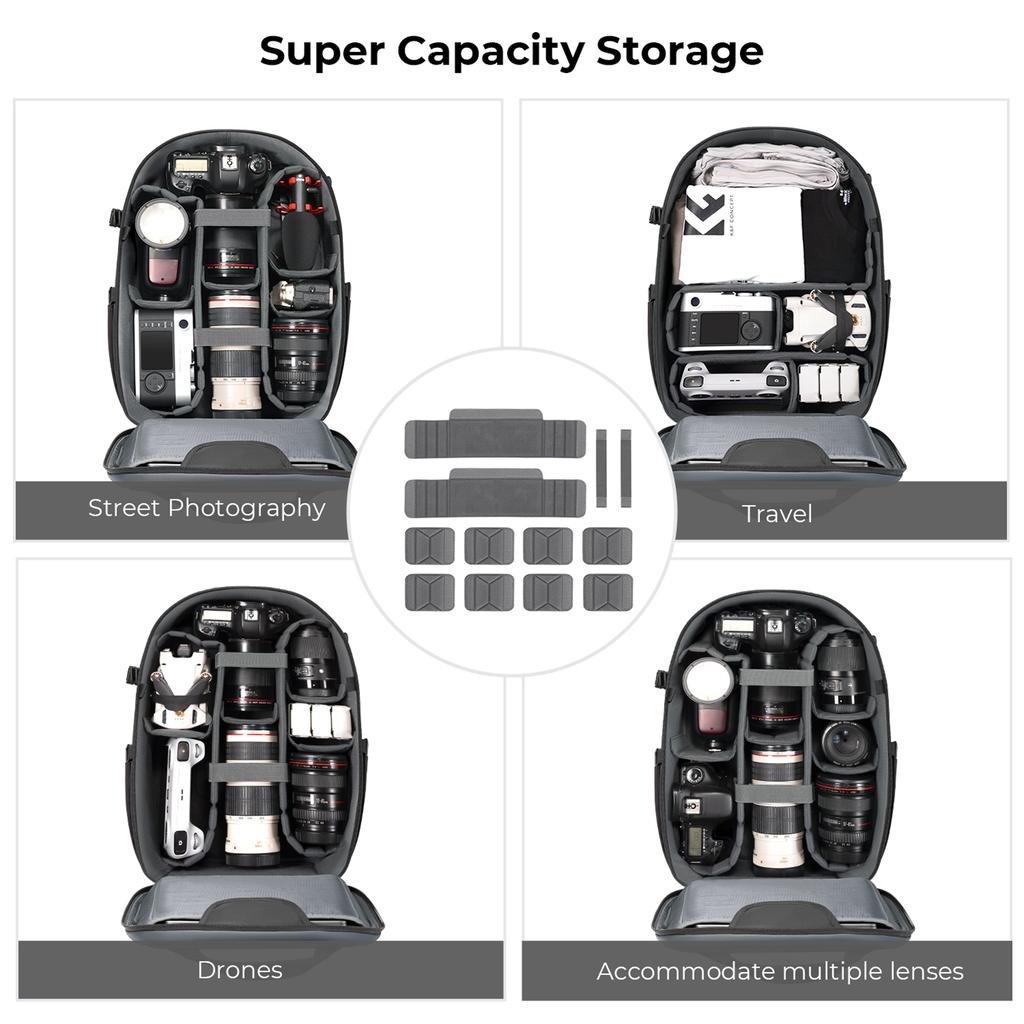 K&F CONCEPT KF13.158 Рюкзак для камеры, сумка для хранения фотографий, открывается сбоку, подходит для ноутбука 15,6 дюйма