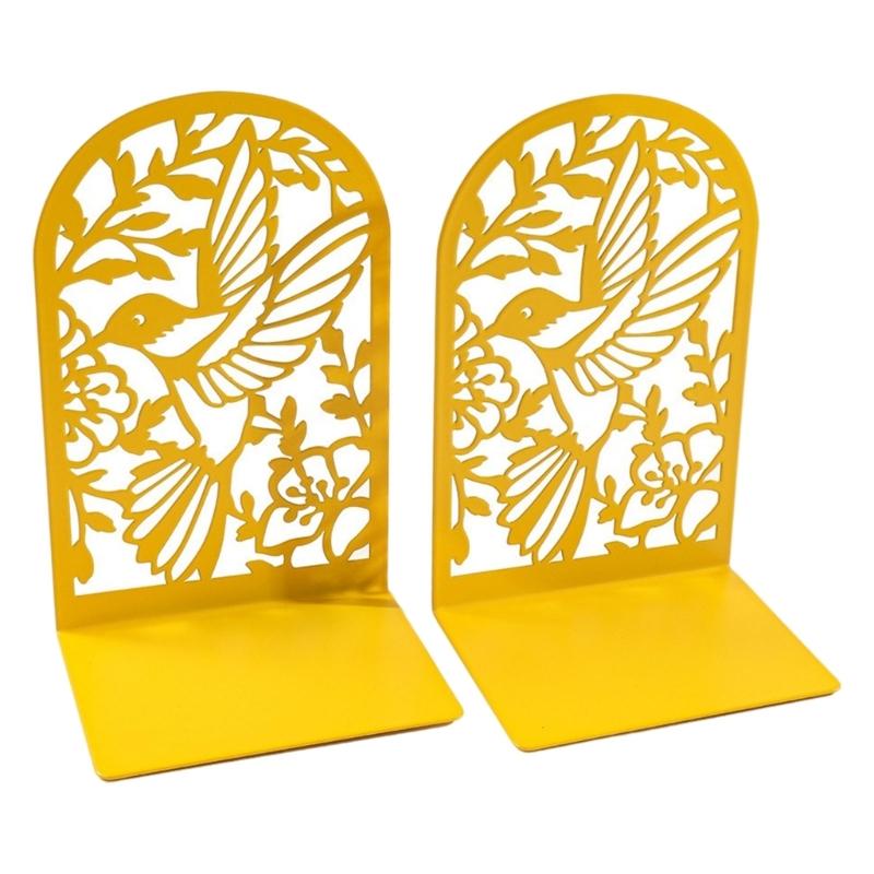 2 шт. Металлические подставки для книг с вырезанным узором в виде птицы и цветка, Сверхпрочные, Декоративные стопоры для книг для полок