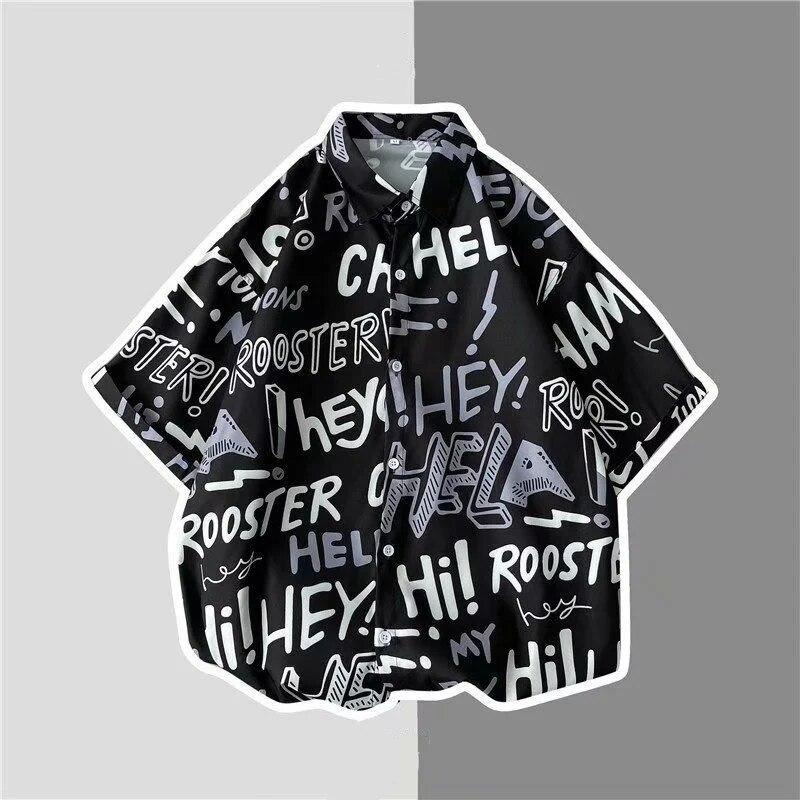 Винтажная мужская гавайская рубашка с коротким рукавом и цветочным принтом для отдыха, пляжная рубашка, модная повседневная свободная одежда на пуговицах с принтом, солнцезащитная одежда, топы