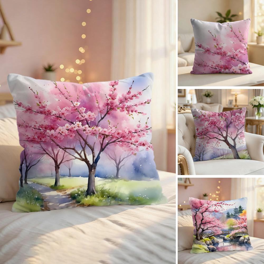 Cherry tree in spring Cushion Cover Natural Linen Organic Fabric DoubleSided Printing Couch Pillow Covers Home Decor