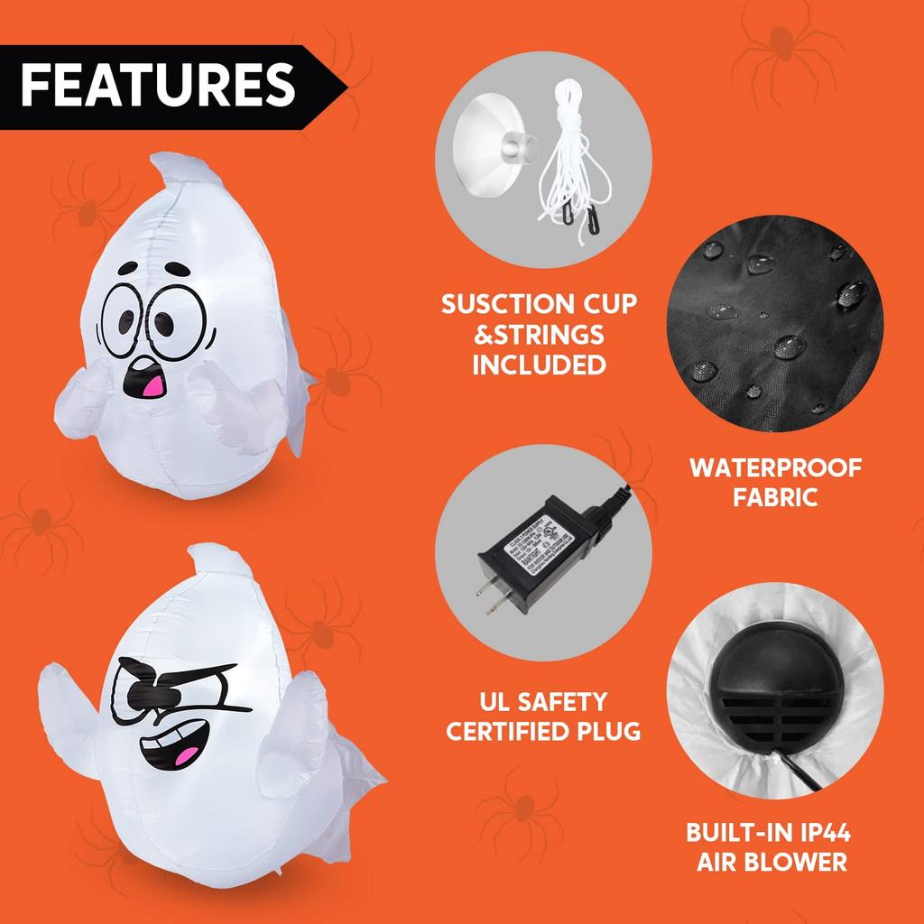 Joyfy 2 Pack Halloween Inflatable Window Ghost 2.6 FT Outdoor Scary Flying Ghost Broke Out from Window for Halloween Decoration