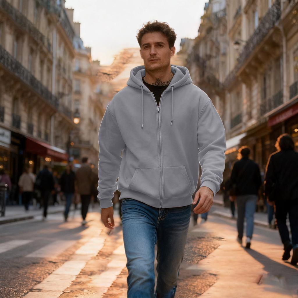 Men's Casual Sports Loose Full Zipper Hoodie Sweatshirt