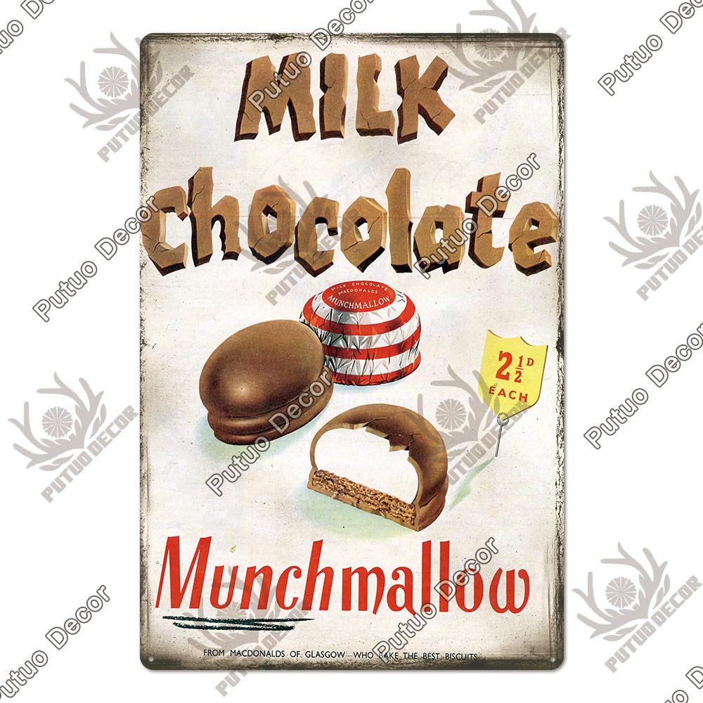 Putuo Decor Donuts Dessert Vintage Plaque Metal Plate Tin Sign Wall Art Decor Retro Poster for Kitchen Cafe Home Iron Painting