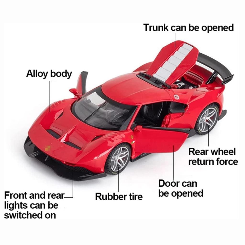 1:32 Scale P80-C Metal Diecast Car, Pull Back Alloy Toys with Sound and Light, Doors Open Collection For Gifts Doll