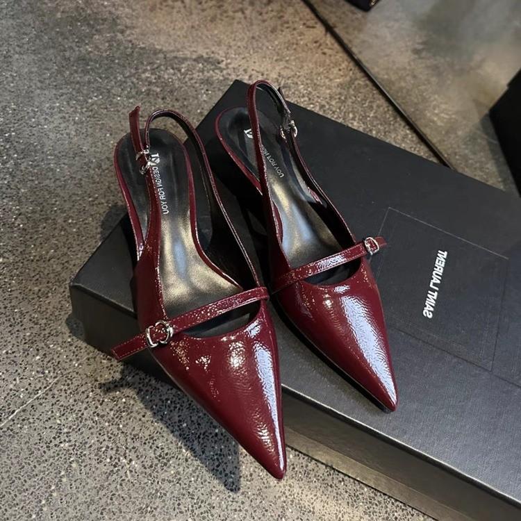 2025 весна и лето новые туфли-босоножки на высоком каблуке с острым носком и пряжкой, на тонком каблуке, элегантные, сексуальные, с закрытой пяткой и ремешком сзади