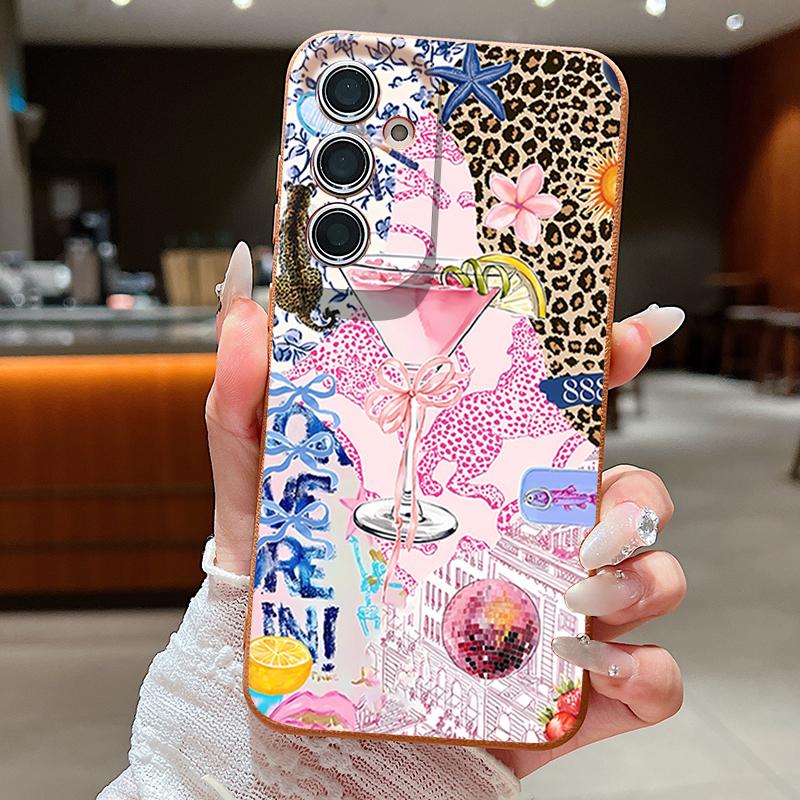 Pink Goblet Bowknots Disco Ball Pattern Case For Samsung Galaxy A57 A56 A55 A54 5G A37 A36 A35 A34 A17 A16 A15 A14 Leather Texture Silicone Cover