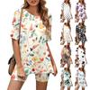 Women's Casual Sports Two-piece Set, Loose And Fashionable Printed Top, Short Sleeved Shorts Set