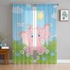 Little Pink Elephant Tulle Sheer Curtains For Kitchen Window Living Room Modern Voile Curtain Bedroom Drapes