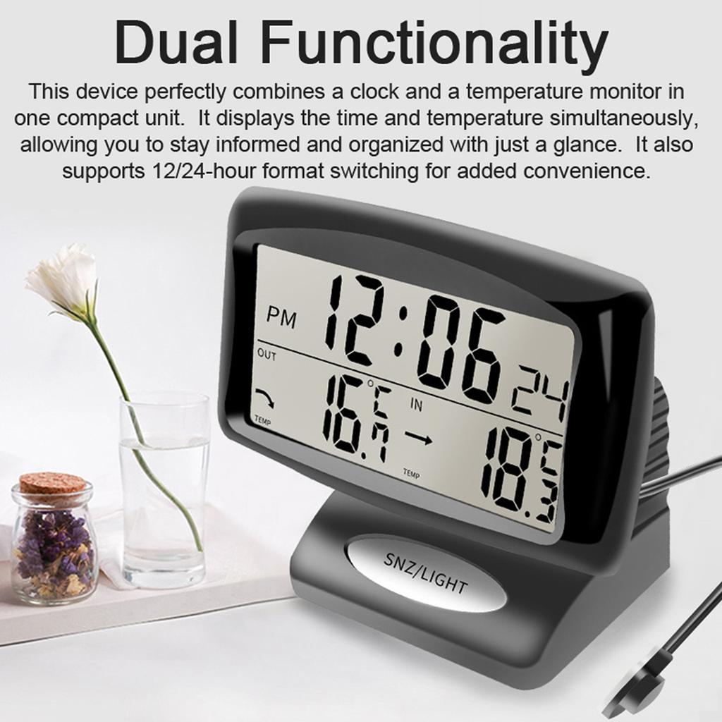 Автомобильные часы-термометр 2 в 1 Цифровые часы и измеритель температуры с ЖК-дисплеем с подсветкой Переключение 12 ч/24 ч для