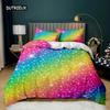 Rainbow Duvet Cover Set Girly Spiral Multicolor Bright Sequins Bedding Set for Kids Girls King Size Soft Microfiber Quilt Cover