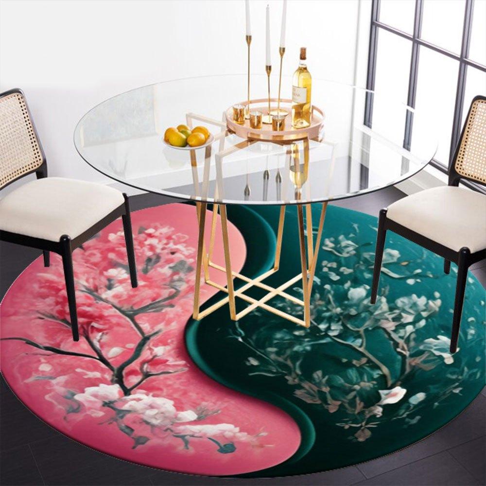 Yin Yang Harmony: Floral Balance Wall ArtRound Non-Slip chair mat chair carpet for office Rugs for Office Decor Gift For Valentine's Day Mother's Day