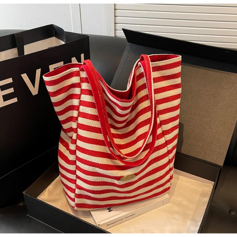 Вместительная наплечная сумка, студенческая сумка, повседневная полосатая сумка-тоут, женская портативная сумка через плечо