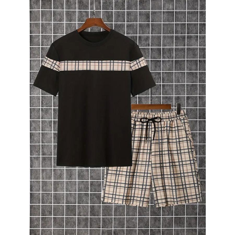 Летний повседневный мужской топ с короткими рукавами, модные пляжные шорты с цветным принтом, комплект из мужской футболки и шорт