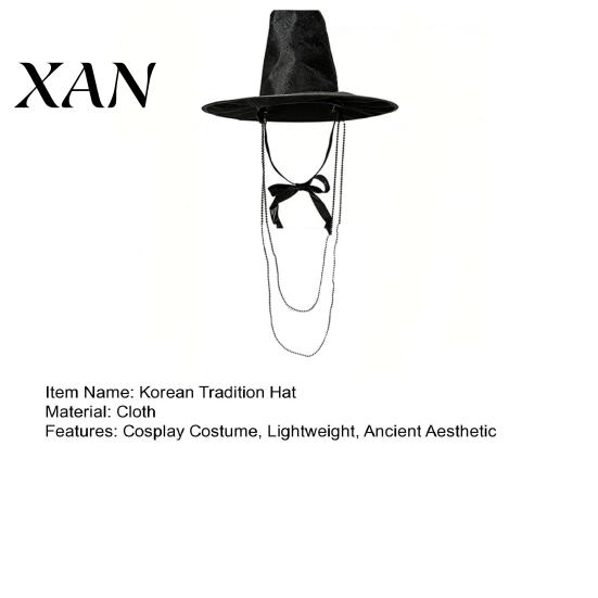 Comfortable Rehearsal Headpiece Korean Traditional Hat, Anime Cosplay Accessory, Stage Performance Flat Lightweight Headwear Top Hat with Beaded Chain