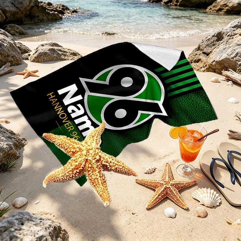Custom Name Personalized Hannover 96 Football Print Beach Towel, for Trip Camping Beach Party Home Decor, Birthday Gift for Family & Friends