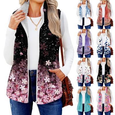 Женский модный теплый флисовый кардиган-жилет в стиле ретро с принтом