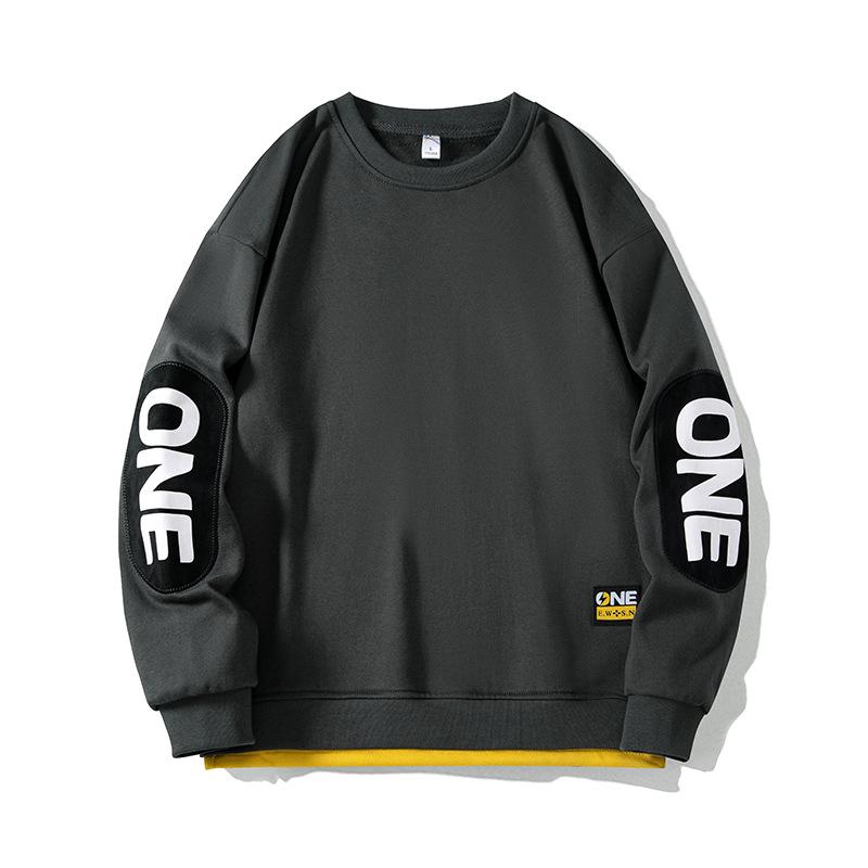 Большой размер свитер мужской весна и осень новый свободный длинный рукав футболка свободный тренд плюс толстый низ рубашка мужской