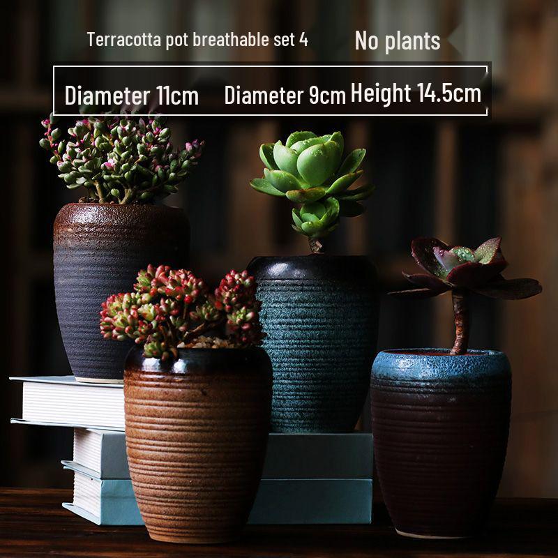 Succulent Ceramic Stump Pot: Retro Terracotta, Breathable & Water-Absorbing, Creative Small Flower Planter