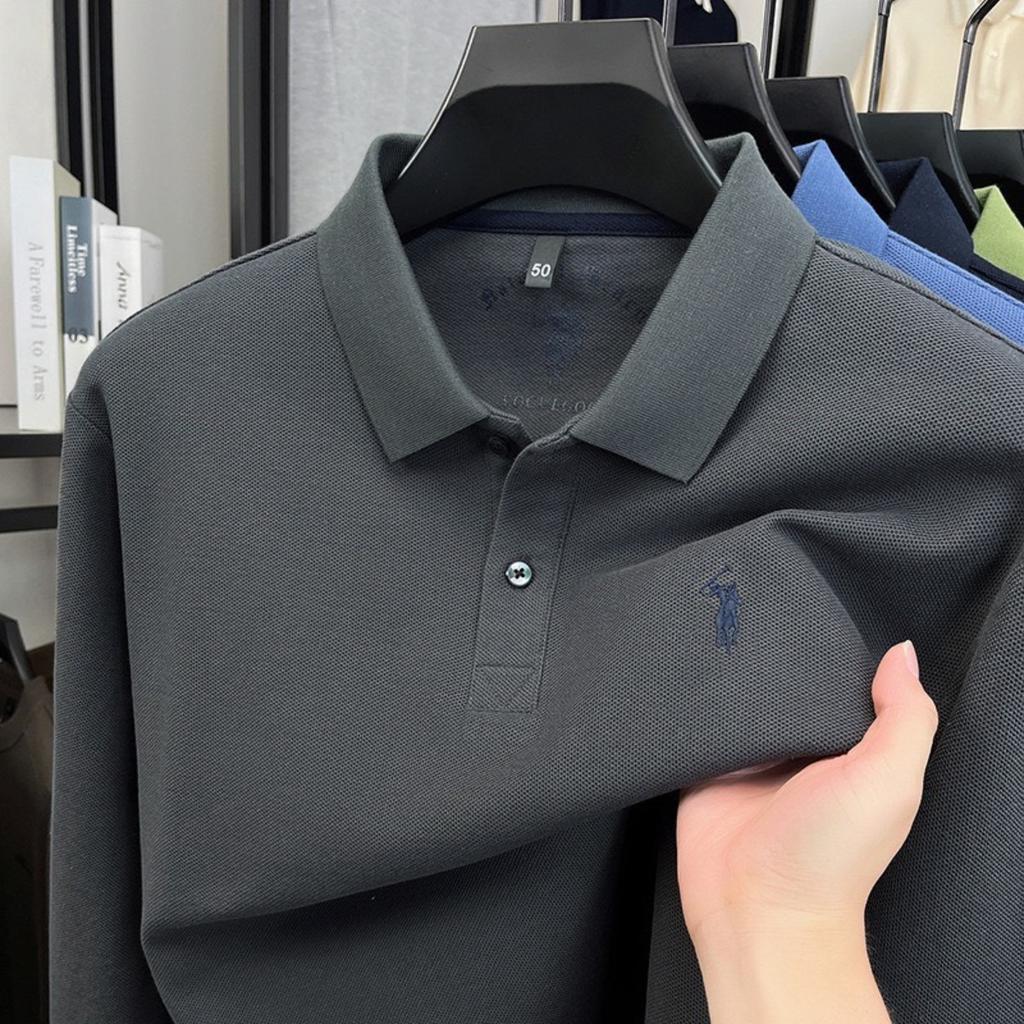 TrendHub 100% Pure Cotton Men's Long Sleeved Polo Shirt Embroidery Classic Paul Casual T-shirt