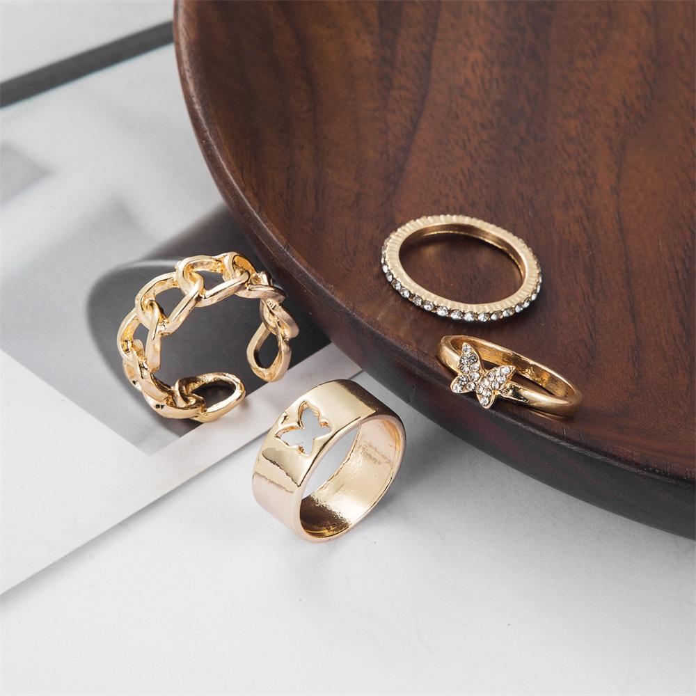 Butterfly Hollow Ring 4 Piece Set Flower Star Ring Set Simple Ring Fashion Female Jewelry