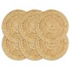 VidaXL Doilies 6 Pcs Natural Plain 38 Cm Round Jute