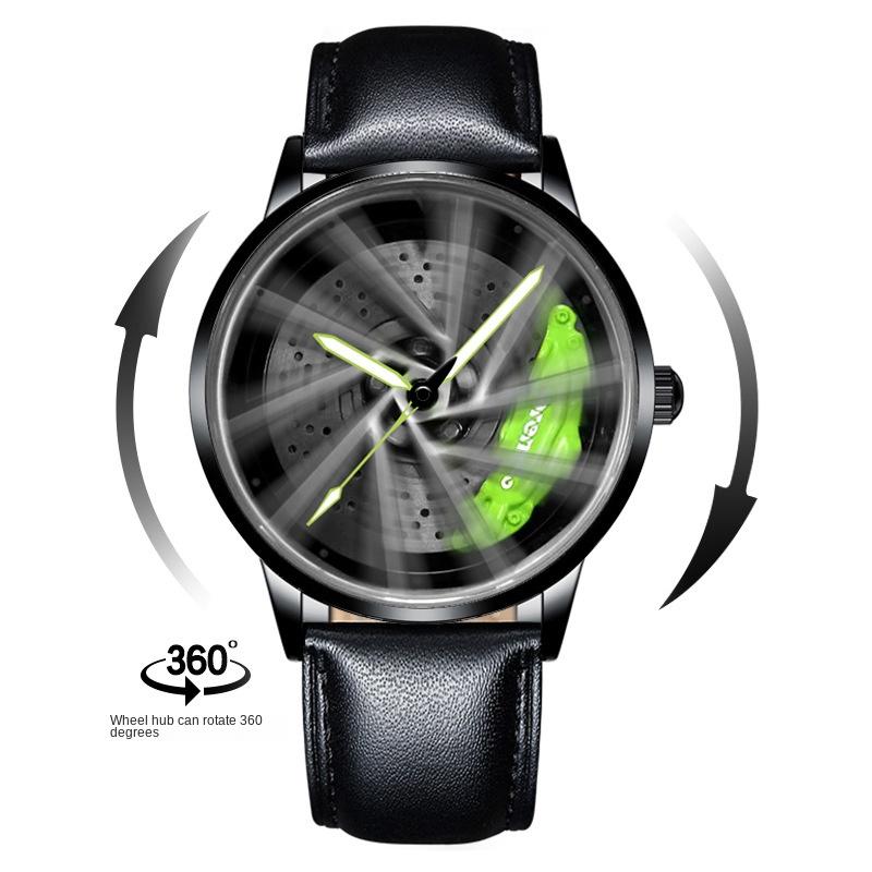 SVJ Brand Wheel Hub Watch Men 360° Rotating Three-dimensional Hollowed Out Car Modification Table Conceptual Luminous Watch