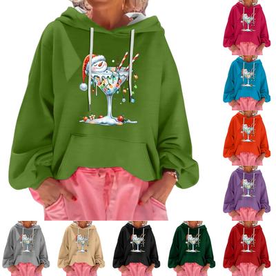 Женский рождественский принт, свободный повседневный худи с длинным рукавом и капюшоном
