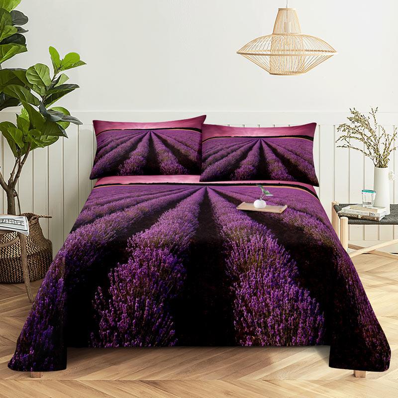 Y1 HomePurple Bedding Set Bed Sheet Linens Pillow Case Queen King Size Lanvender Butteryfly for Bedroom Soft Twin Full Single Do
