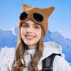 Plush Lining Winter Beanie Windproof Skullies Hat Fashion Knitted Goggles Hat  for Women