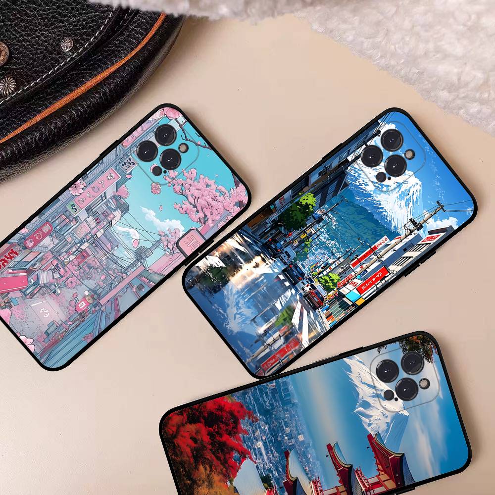 Японский пейзаж горы и волны Чехол для телефона Для iPhone 17 Pro Max Air Задняя крышка 16 15 14 13 12 11 Pro Max Чехол